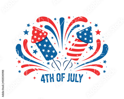 4th of July Fireworks Rocket Vector Patriotic Red White and Blue Celebration Design