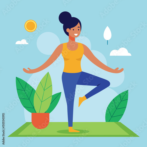 Yoga teacher with eco-friendly mat vector illustration