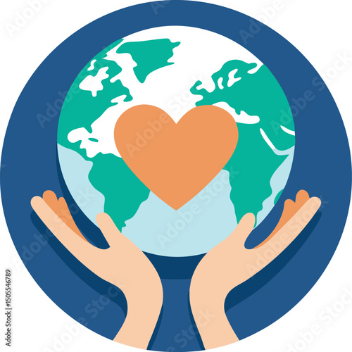 Earth held by hands with heart symbol illustrating global love and compassion