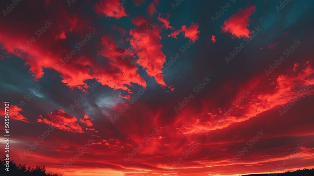 A stunning sunset showcases vibrant red clouds against a moody, picturesque sky.
