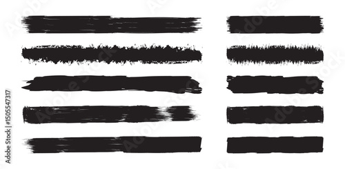 Brush strokes vector. Paint, ink brush, brush strokes, brushes, lines. Straight line vector brush strokes.  Sketchy bold horizontal lines. Brush line set. 