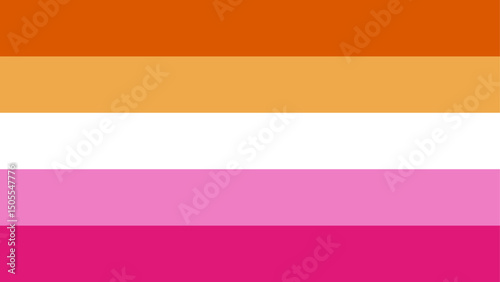 Lesbian pride flag. A flag with five horizontal stripes in dark orange, light orange, white, light pink and dark pink colors.