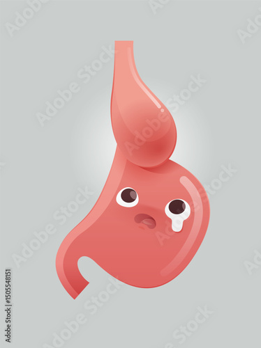 A cartoon shows a hiatal hernia with the stomach pushing through the diaphragm.