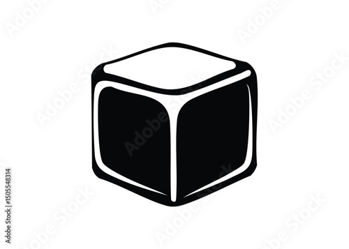 Simple black and white illustration of a cubical form on a clean white background