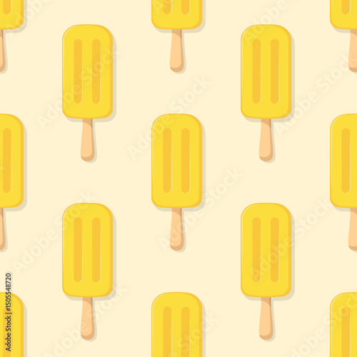 Fruit ice cream vector seamless pattern. Yellow eskimo on beige background. Best for textile, wallpapers, cafe decoration, wrapping paper, package and web design.