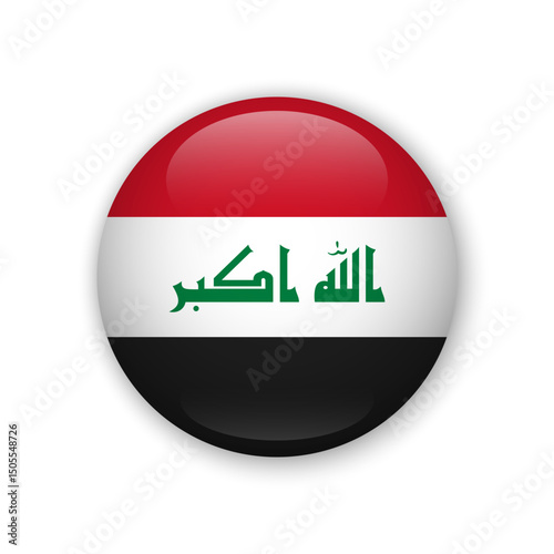 Realistic glass button with flag of Iraq 3d vector element with shadow For mobile apps UI and web