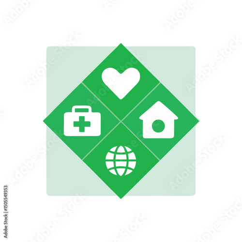 Healthcare and global wellbeing icons in minimalist design on a transparent background