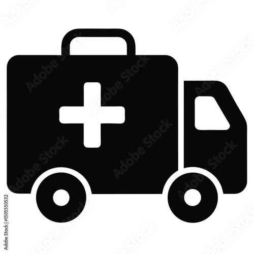Black and White Ambulance Icon Emergency Vehicle Illustration, First Aid Transport