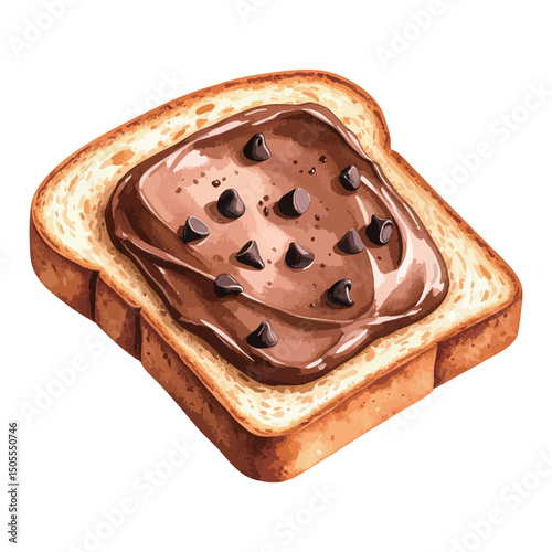 チョコクリームが塗られたトーストの水彩風イラスト　生成AI