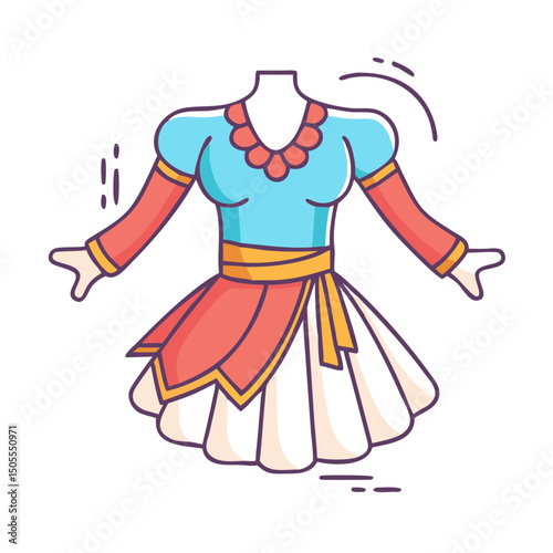 Illustration of a colorful dress outfit for a stage performance costume