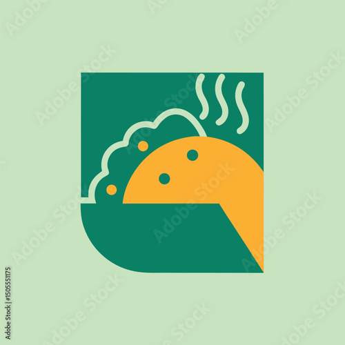 Modern geometric illustration of a steaming taco with minimalist design