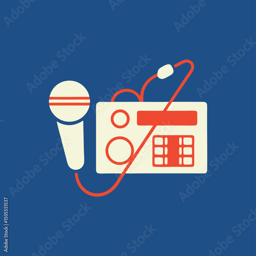 Modern retro karaoke machine vector illustration with microphone and controls