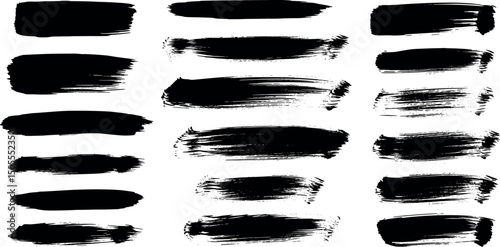 Black brush strokes vector illustration, abstract grunge texture on white background. Artistic design element, paint smear, ink splatter, creative graphic element.