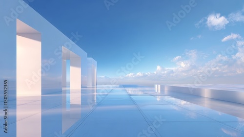 Modern Architectural Structure with Reflective Surface and Clear Sky