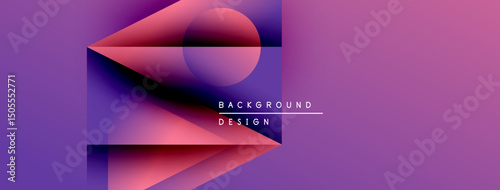 Abstract geometric shapes blend vibrant pinks, purples. Modern design features layered elements, text reads background design. Smooth gradients create depth.