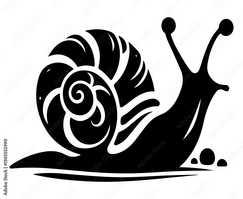 Black and white silhouette of a snail on a white isolated background. Vector graphics. EPS.