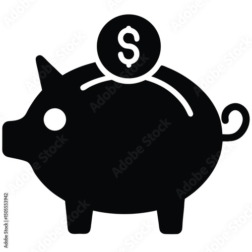Black Piggy Bank with Dollar Coin Savings, Investment, and Financial Planning