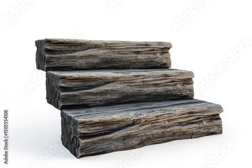 Rustic wooden steps, weathered grey, three tiers photo