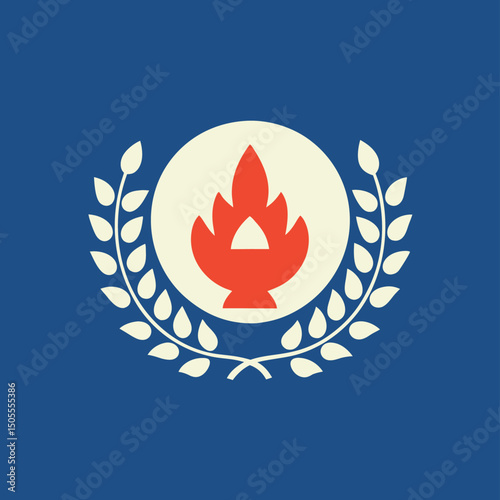 Stylized flame emblem within a laurel wreath symbolizing strength and legacy