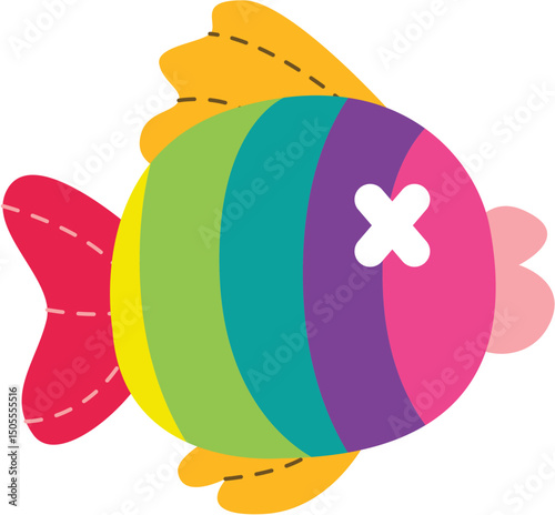 Colorful toy fish with stitched details and button eye
