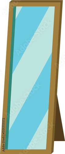 Standing mirror with brown frame and stand