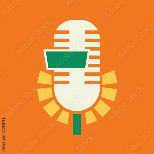 Stylized microphone illustration with an orange background for podcast or recording media