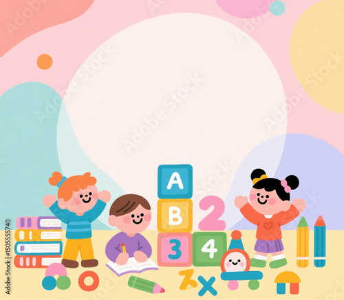Childhood Education Background with Kids and Learning Elements
