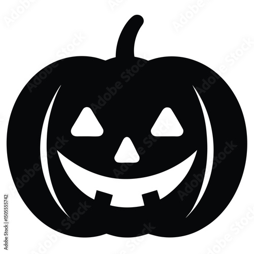 Black Silhouette of Smiling Jacko'Lantern with Triangular Eyes for Spooky Halloween Decor