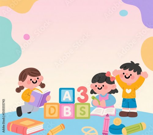Early Childhood Education Background with Kids and Learning Elements