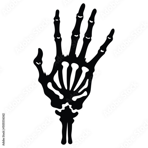 Black Skeleton Hand Illustration Isolated on White Background Anatomical Bone