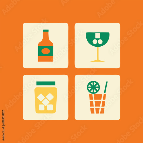 Vector illustration of beverage icons suitable for cocktail menus and bar designs