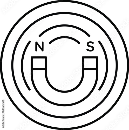 Magnetic Force: A clear and concise illustration of a horseshoe magnet with north and south poles, demonstrating the fundamental concept of magnetism through simple lines and shapes.