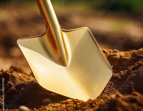 a ceremonial gold painted spade for a groundbreaking