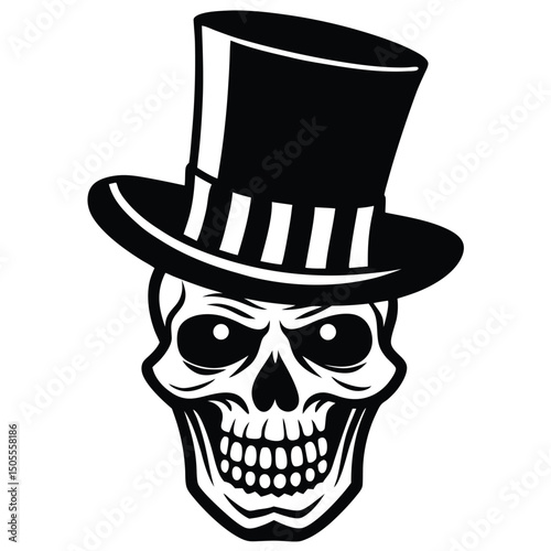 Cartoon Skull Wearing a Black Top Hat Art for Spooky Design