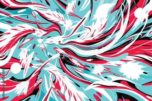 Abstract artistic swirls in turquoise red and white for creative design