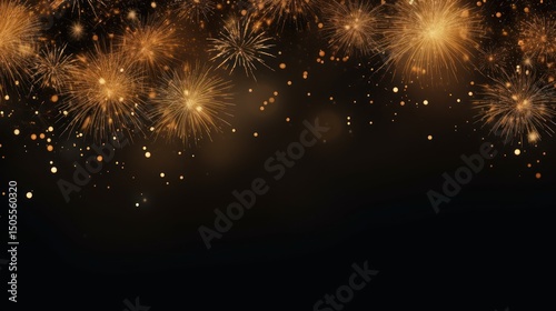 Golden fireworks against a black background, with a few sparks and particles scattered around.