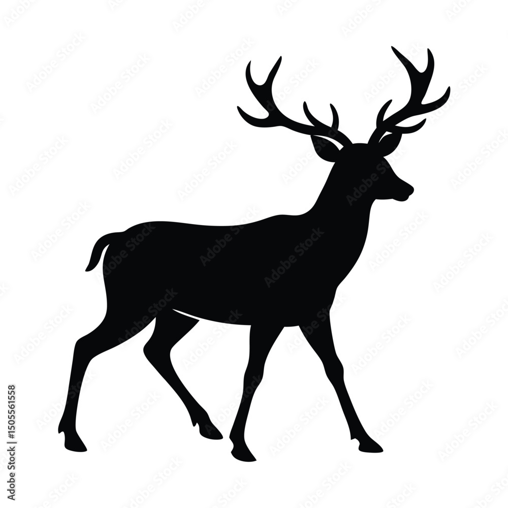 Fototapeta premium Elegant Stag Silhouette Majestic Deer Illustration with Impressive Antlers on White Background