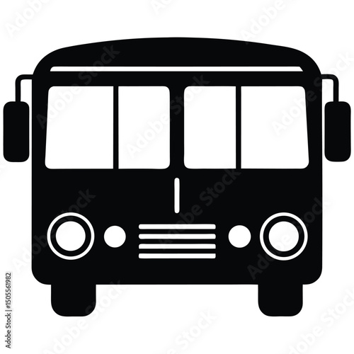 Frontal Bus Illustration Public Transport, School Bus, Vehicle, Commute, and Bus Station
