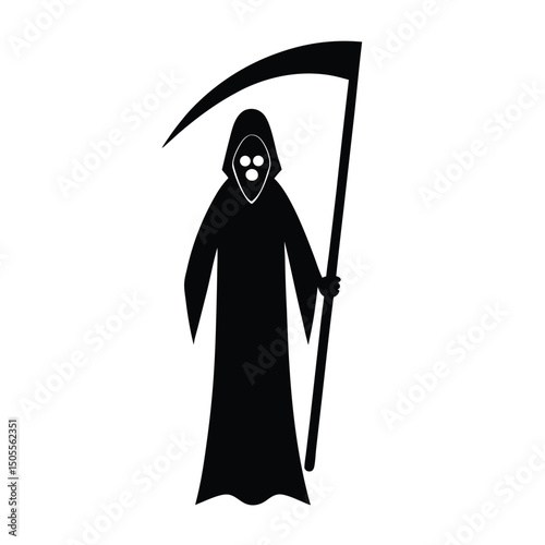 Grim Reaper Silhouette with Scythe Illustration on White Background Concept