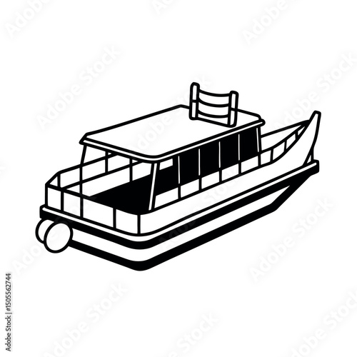 Simple Pontoon Boat Line Art Vector