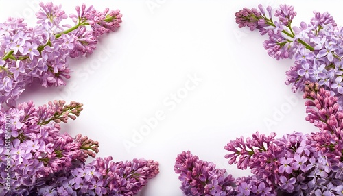 delicate lilac flowers as a frame border isolated on white background