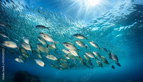 a school of fish swimming in the ocean