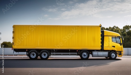 a plain yellow cargo truck can be used for your business services there is empty space for the text of your services or business