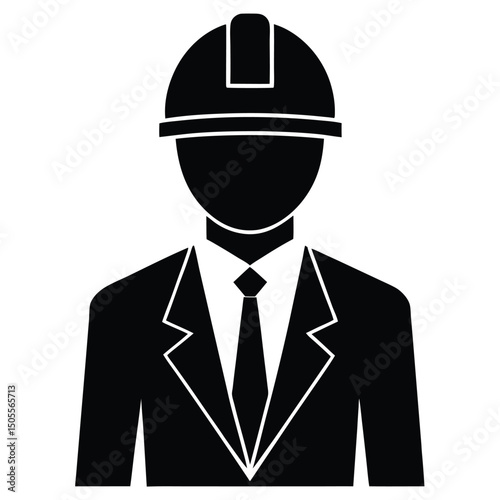 Silhouette Illustration Man in Suit and Protective Hard Hat, Worker or Engineer