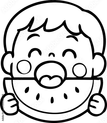 어린이 유치원 색칠놀이 라인 귀여운 수박먹기 