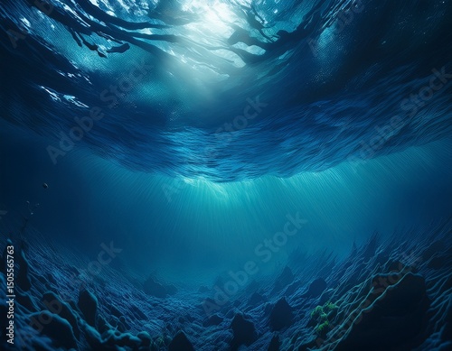 aquatic abyss dark blue ocean depths seen from underwater perspective abstract seascape photo