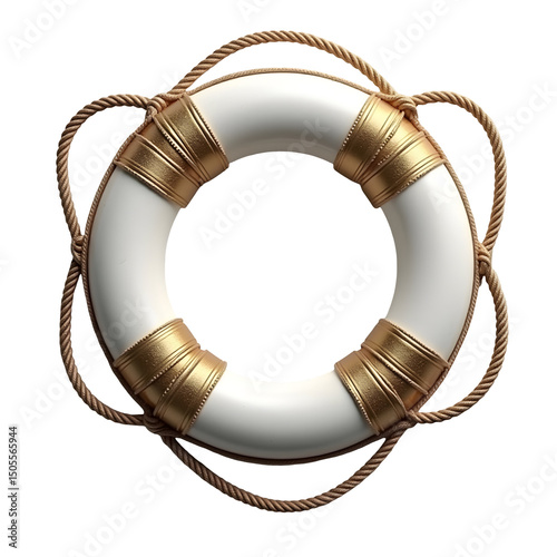 Wallpaper Mural White and gold lifebuoy with rope for safety and rescue on water Torontodigital.ca