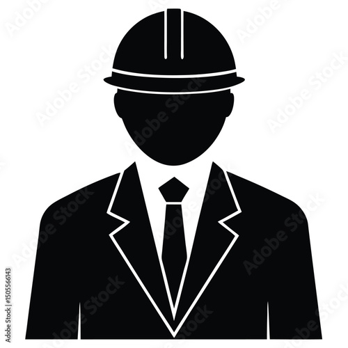 Silhouette of a Construction Worker Wearing Hard Hat, Suit and Tie Icon