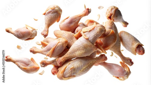 Wallpaper Mural Floating raw chicken drumsticks with garlic slices isolated on a white background Torontodigital.ca