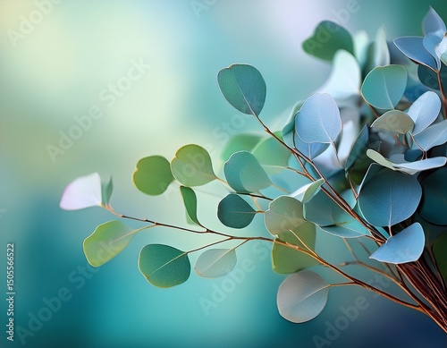 dreamy eucalyptus bouquet with cadet blue on a soft focus background generative ai